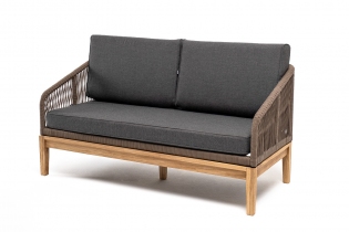 MR1001020 диван плетеный из роупа 2-местный, основание дуб, роуп коричневый, ткань серая